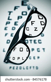 Eyeglasses Over A Blurry Eye Chart