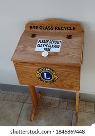 Eyeglasses Recycling Drop Off Box. Troy, PA, USA. 10/31/2020.