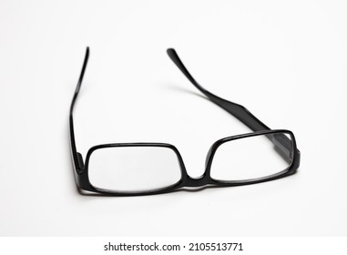 Eyeglasses Or Spectacles For Vision Correction. Myopia, Presbyopia Black Frame Eye Glasses Isolated Cutout On White Background.