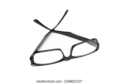 Eyeglasses Or Spectacles For Vision Correction. Myopia, Presbyopia Black Frame Eye Glasses Isolated Cutout On White Background.