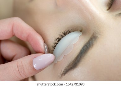 Eyelash Care Treatment: Eyelash Lifting, Staining, Curling, Laminating And Extension For Lashes.  Close Up Of Beauty Model's Face With Perfect Fresh Skin And Long Eyelashes, Lash Lift Laminate.