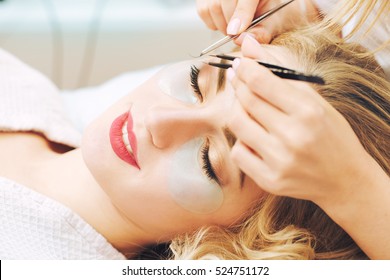 Eyelash Extension Procedure In Beauty Salon.
