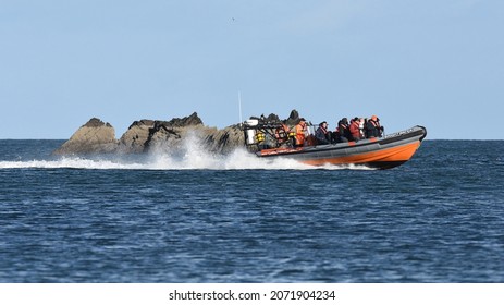 Eyemouth Scotland U.K. Oct 25 2021 People Enjoying A Ride On A Rigid Inflatable Boat (Rib) 