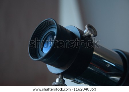 Eyepiece of telescope close up.  Telescope detail 