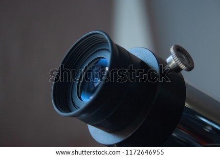Eyepiece of telescope close up.  Telescope detail 