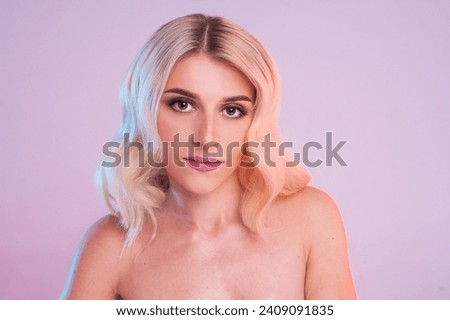 Eyes beautiful blonde face lips. High quality photo