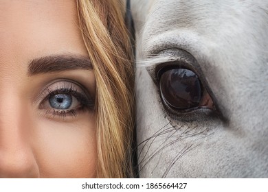 Eyes og girl and horse close up detail