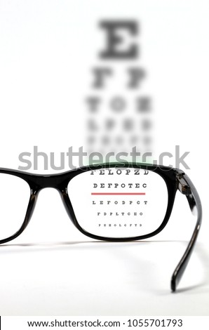 Eyes test chart with eyeglasses.