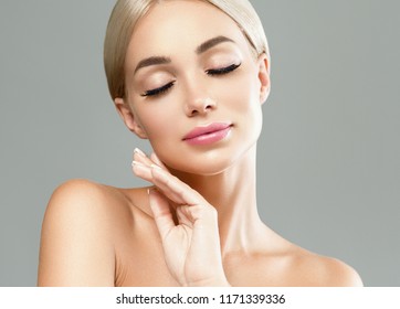 Eyes woman, Beautiful blonde skin care and healthy woman with beauty lashes and skin hair - Shutterstock ID 1171339336