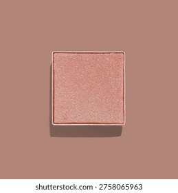Eyeshadow makeup sample with neutral beige glittering shades,  monochrome photo, nude color refill pan compact powder eyeshade, cosmetic product. Aesthetic minimal beauty, design object