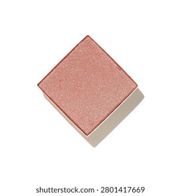 Eyeshadow makeup sample with neutral beige glittering shades isolated on white background, nude color refill pan compact powder eyeshade, cosmetic product. Aesthetic minimal beauty, design object