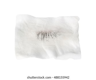 Eyeshadow And Mascara Paint On White But Dirty Cotton Pad Isolated On White