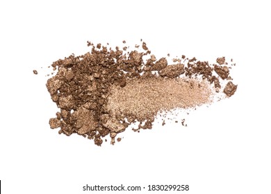 Eyeshadow Sample Isolated On White Background. Crushed Brown Metallic Eyeshadow. Closeup Of A Makeup Product.