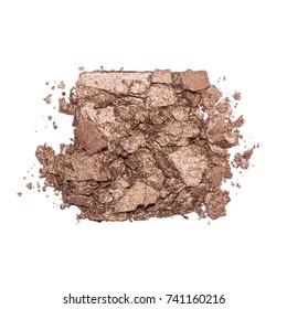 Eyeshadow Sample Isolated On White Background. Crushed Brown Metallic Eyeshadow. Closeup Of A Makeup Product.