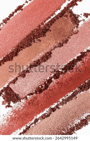 Eyeshadow texture swatch background. Blush, bronzer brush strokes. Shimmer makeup powder smudge close up