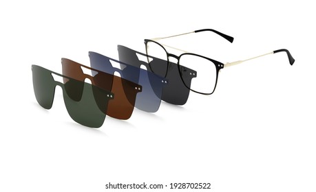 eyewear polarized clip on sunglasses with colored magnetic lenses isolated on white background - Shutterstock ID 1928702522