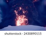 Eyjafjallajokull Volcano at Night, Lightning inside Ash Cloud, I