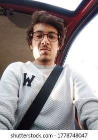 Ez Zahra, Tunis, 23 March 2020: Teen Sitting In The Car, Seat Belt Is Plugged. 