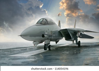 F 14 Tomcat jet fighter on a carrier deck