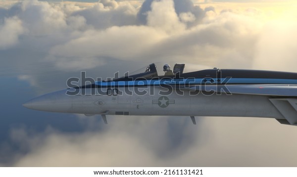 F-18 Maverick Top Gun aircraft flying\
over the sky, 26 May, 2022, San Diego,\
California.