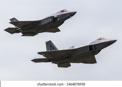 F-22 & F-35 in the USAF Heritage Flight seen at the 2016 Royal International Air Tattoo at RAF Fairford.