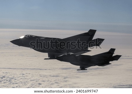 F-35s of the Norwegian Air Force during air-air-refueling overhead Norway
