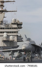 An F/A-18C Taxis For Launch On The Nuclear Aircraft Carrier, USS Enterprise