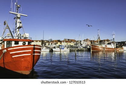 Faaborg Harbour On Funen In Denmark