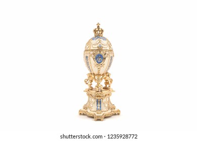 Faberge eggs on white background. Decorative ceramic easter egg for jewellery. - Shutterstock ID 1235928772