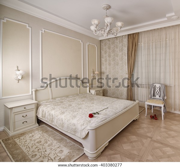 Fabric Accessories Curtains Interior Luxury Bedroom Stock Photo