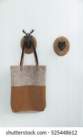 fabric bag Hanging on Hook on white wall