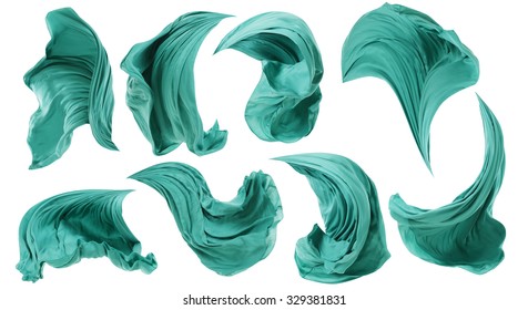 Fabric Cloth Flowing on Wind, Textile Wave Flying In Motion, Isolated over White background