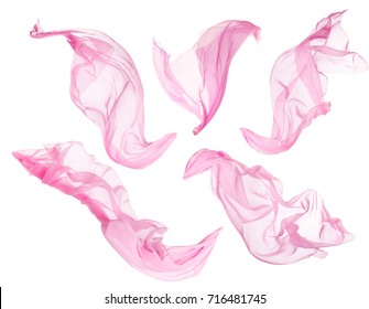 Fabric Cloth Flowing on Wind, Flying Blowing Pink Silk, Isolated over White Background