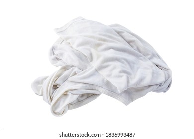 fabric dirty ragged isolated on white, cleaning rag dry, dirty cloth, kitchen rag