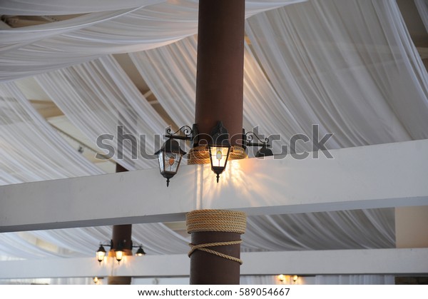 Fabric Drape On Restaurant Ceiling Bright Stock Photo Edit