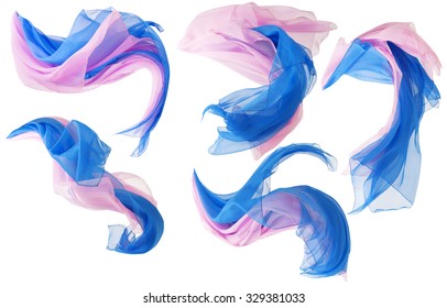Fabric Flowing Cloth Wave, Silk Waving Flying Satin, Pink Blue Color over White Background