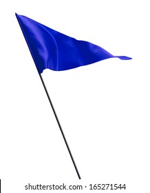 Fabric Golf Flag Waving In The Wind On Pole Isolated On White Background.