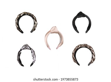 Fabric Headband Set On Isolated White Background, Front View. The Hair Holder.