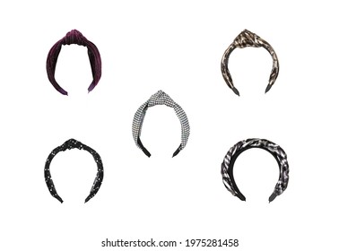 Fabric Headband Set On Isolated White Background, Front View. The Hair Holder.