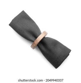 Fabric Napkin With Ring On White Background