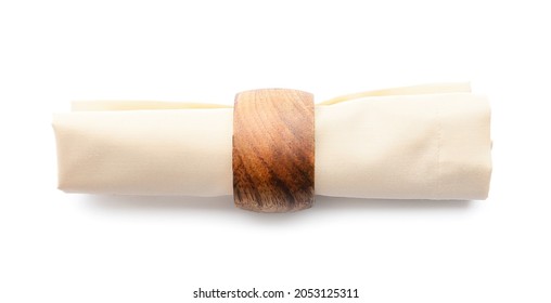 Fabric Napkin With Ring On White Background