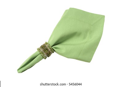 Fabric Napkin With Napkin Ring On White With Clipping Path