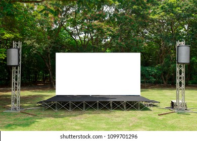 Fabric Pop Up Basic Unit Advertising Banner Media Display Backdrop, Empty Background In Garden