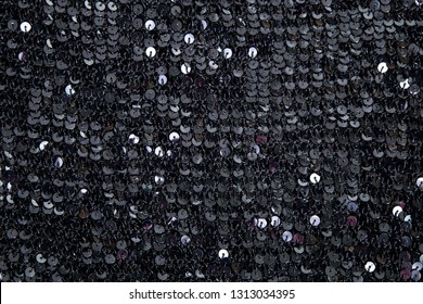 Fabric With Round Black Sequins On Knitted Basis