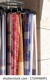 Fabric Scarves On Display In Outdoor Market