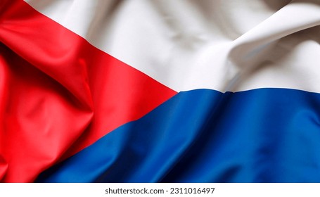 Fabric texture flag of Czech Republic. Flag of Czech Republic waving in the wind. Czech Republic flag is depicted on a sports cloth fabric with many folds. Sport team banner.