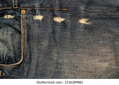 Fabric Texture, Men's Raw Denim Jeans With Scuffs.