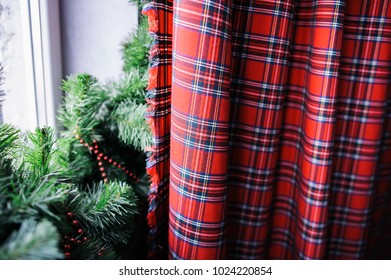 fabric texture red cell and tree