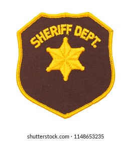 Fabric Uniform Sheriff Dept Patch Isolated On White Background.