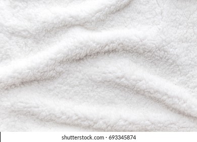 Fabric , White Shaggy Blanket Texture Background.